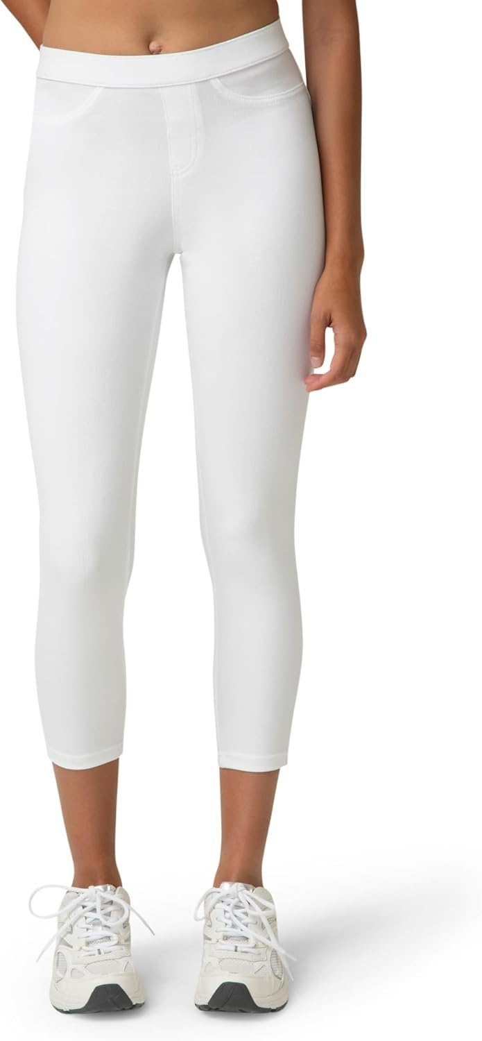 image:imageNo Nonsense Womens Classic Denim Capri Leggings with Pockets Comfortable Stretch Pull On PantsDark DenimWhite 2 Pair Pack
