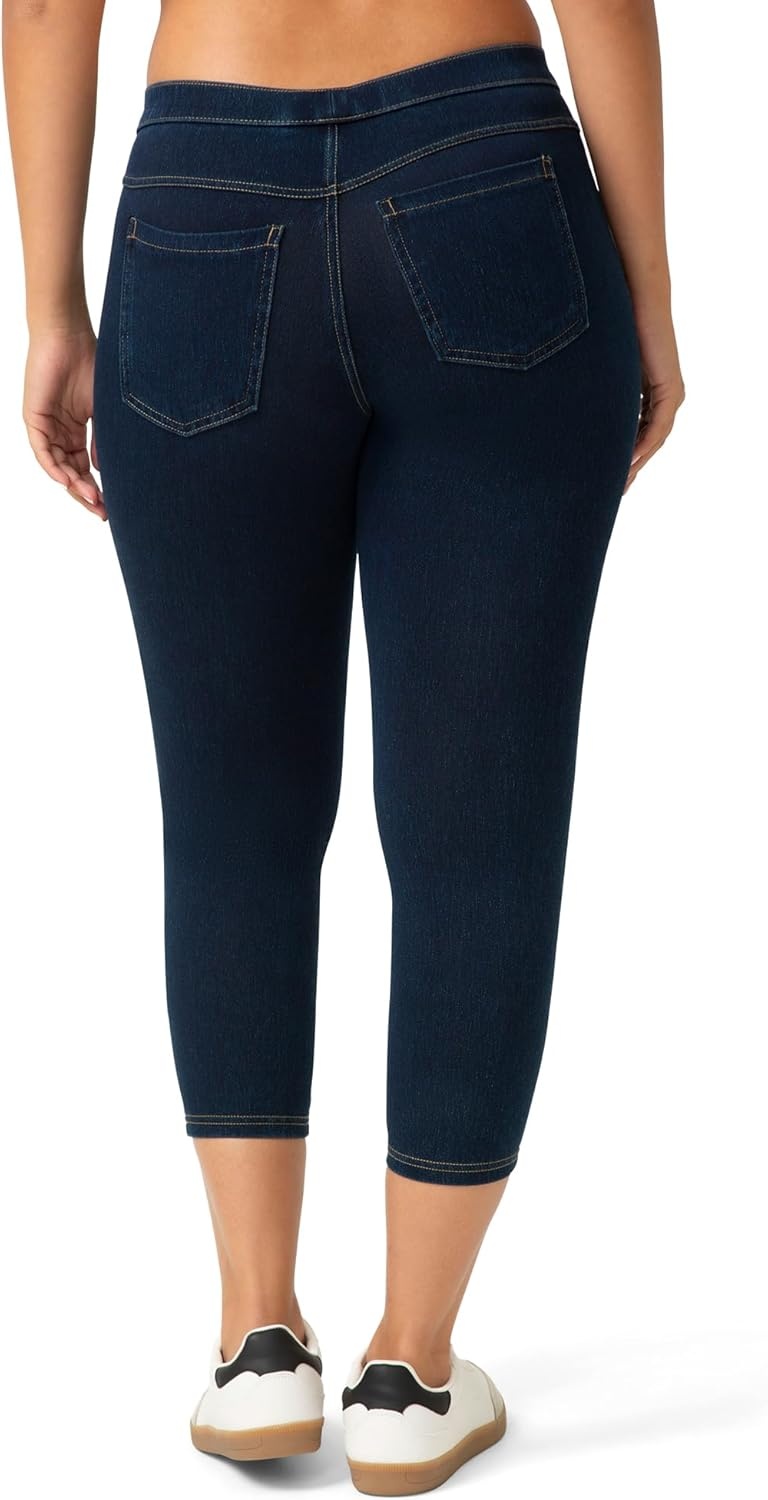 image:imageNo Nonsense Womens Classic Denim Capri Leggings with Pockets Comfortable Stretch Pull On PantsDark DenimWhite 2 Pair Pack