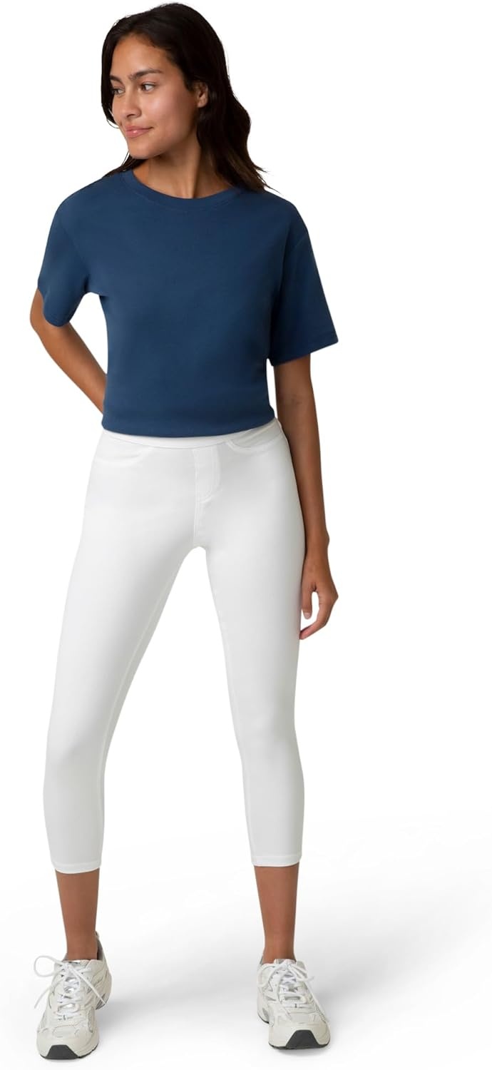image:imageNo Nonsense Womens Classic Denim Capri Leggings with Pockets Comfortable Stretch Pull On PantsDark DenimWhite 2 Pair Pack