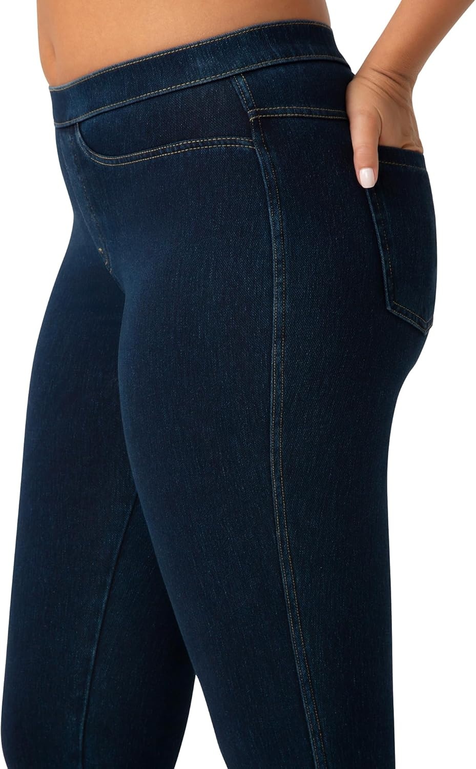 image:imageNo Nonsense Womens Classic Denim Capri Leggings with Pockets Comfortable Stretch Pull On PantsDark DenimWhite 2 Pair Pack