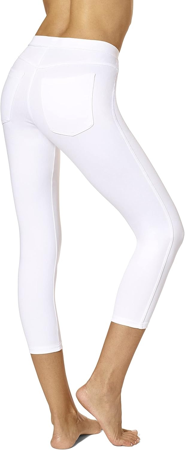 image:imageNo Nonsense Womens Classic Denim Capri Leggings with Pockets Comfortable Stretch Pull On PantsWhite
