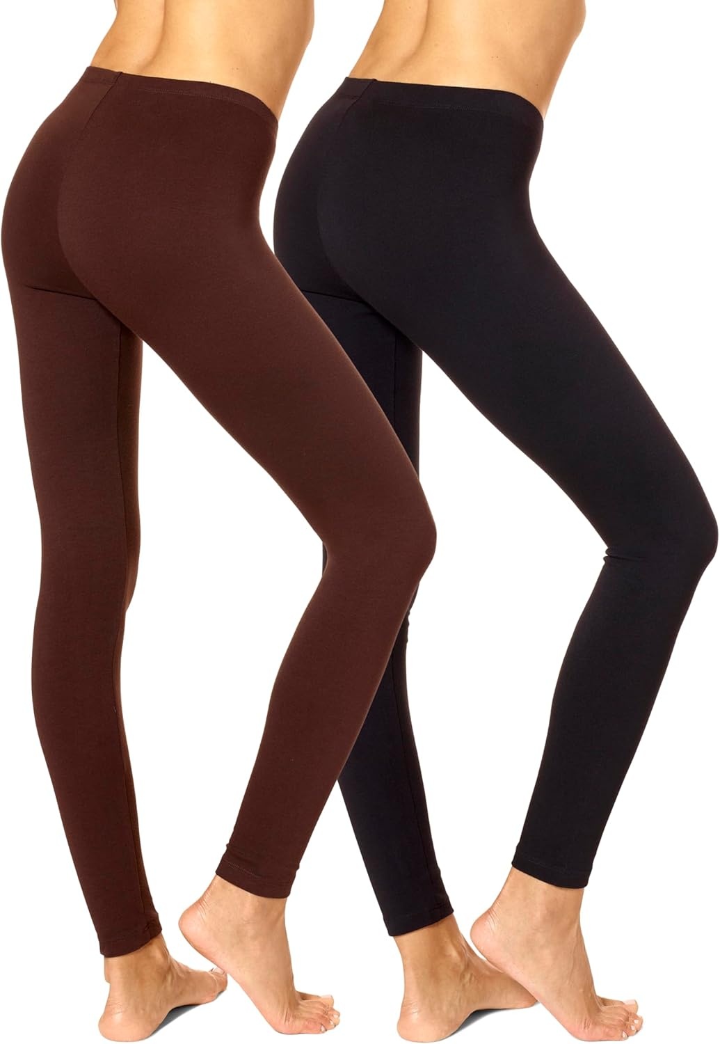 image:imageNo Nonsense Womens Leggings Soft Cotton Feel Comfortable amp Perfect for Layering Gentle Elastic WaistbandBlackEspresso 2 Pair Pack