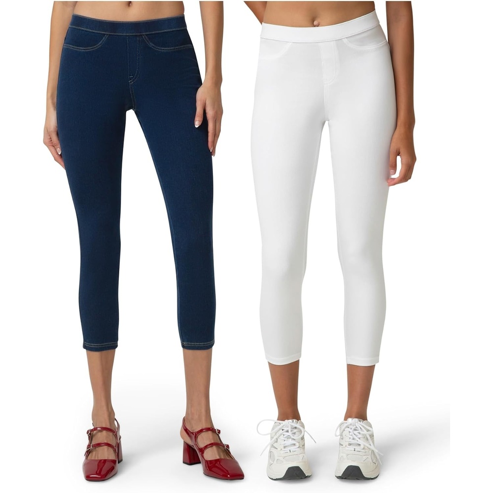 image:imageNo Nonsense Womens Classic Denim Capri Leggings with Pockets Comfortable Stretch Pull On PantsDark DenimWhite 2 Pair Pack