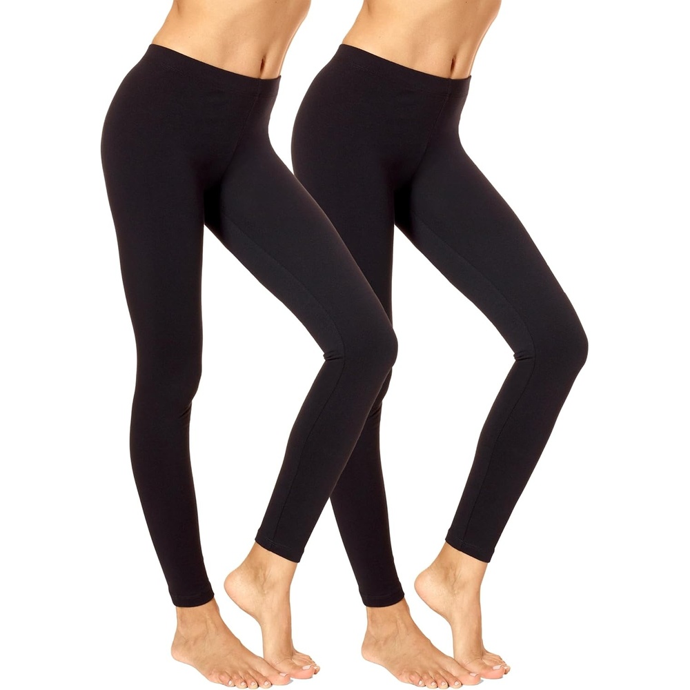 image:imageNo Nonsense Womens Leggings Soft Cotton Feel Comfortable amp Perfect for Layering Gentle Elastic WaistbandBlack 2 Pair Pack