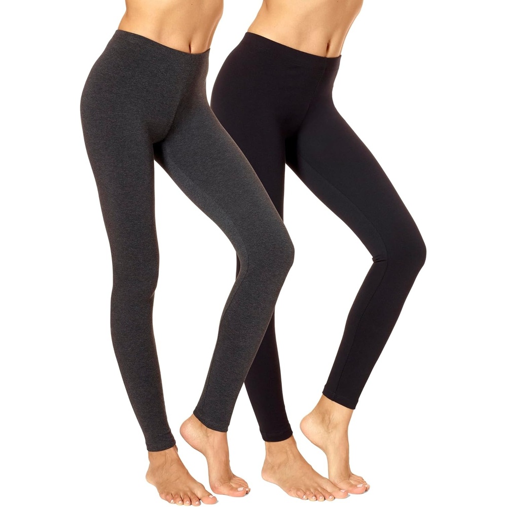 image:imageNo Nonsense Womens Leggings Soft Cotton Feel Comfortable amp Perfect for Layering Gentle Elastic WaistbandBlackCharcoal Grey 2 Pair Pack