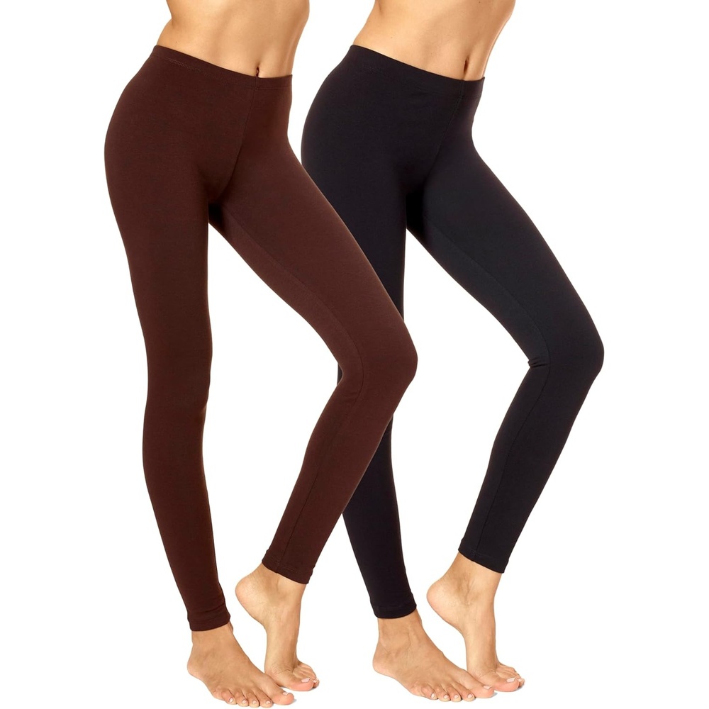 image:imageNo Nonsense Womens Leggings Soft Cotton Feel Comfortable amp Perfect for Layering Gentle Elastic WaistbandBlackEspresso 2 Pair Pack