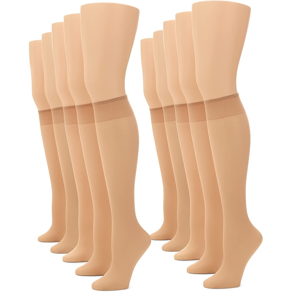 image:imageNo nonsense Womens Sheer Knee High Nylons for Women with Comfort Top Nylon Trouser Stockings Value PackNude 10 Pair Pack