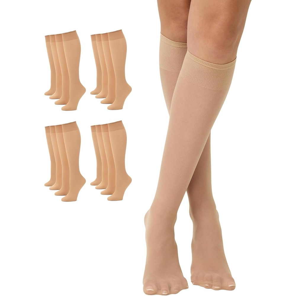 image:imageNo nonsense Womens Sheer Knee High Nylons for Women with Comfort Top Nylon Trouser Stockings Value PackNude 16 Pair Pack