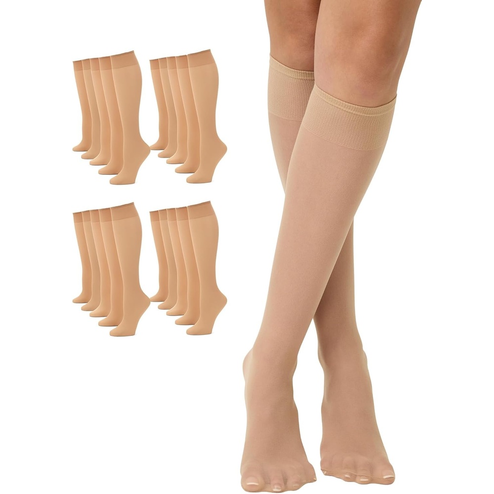 image:imageNo nonsense Womens Sheer Knee High Nylons for Women with Comfort Top Nylon Trouser Stockings Value PackNude 20 Pair Pack