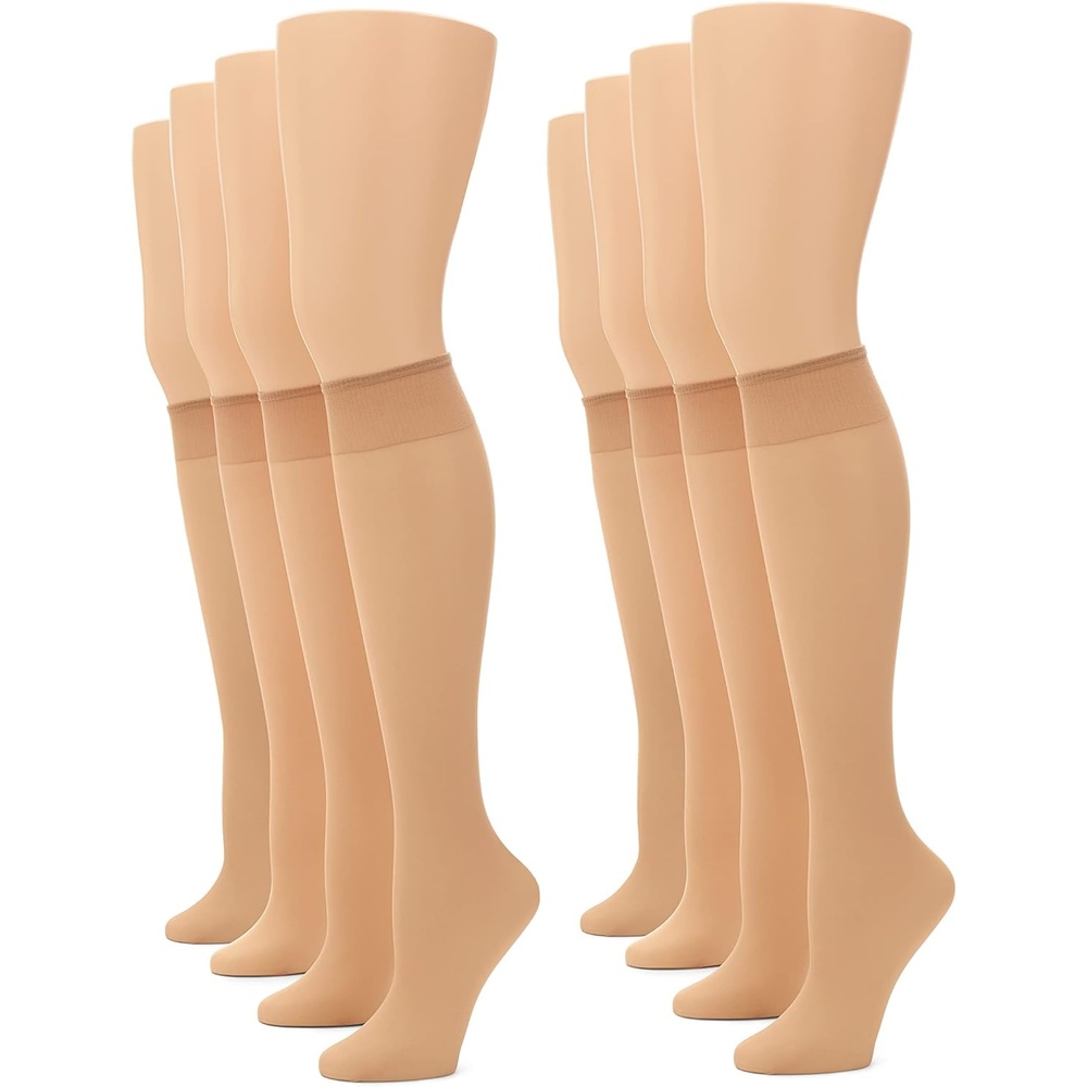 image:imageNo nonsense Womens Sheer Knee High Nylons for Women with Comfort Top Nylon Trouser Stockings Value PackNude 8 Pair Pack