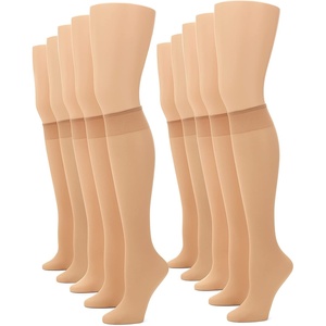 image:imageNo nonsense Womens Sheer Knee High Nylons for Women with Comfort Top Nylon Trouser Stockings Value PackNude  10 Pair Pack