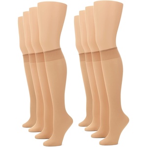 image:imageNo nonsense Womens Sheer Knee High Nylons for Women with Comfort Top Nylon Trouser Stockings Value PackNude  8 Pair Pack