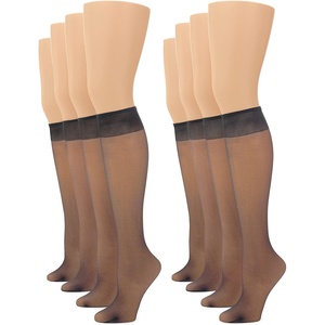 image:imageNo nonsense Womens Sheer Knee High Nylons for Women with Comfort Top Nylon Trouser Stockings Value PackOff Black  8 Pair Pack