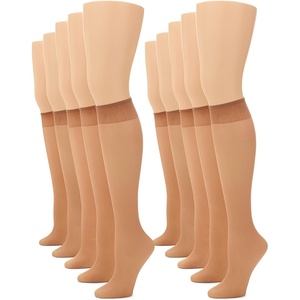 image:imageNo nonsense Womens Sheer Knee High Nylons for Women with Comfort Top Nylon Trouser Stockings Value PackTan  10 Pair Pack