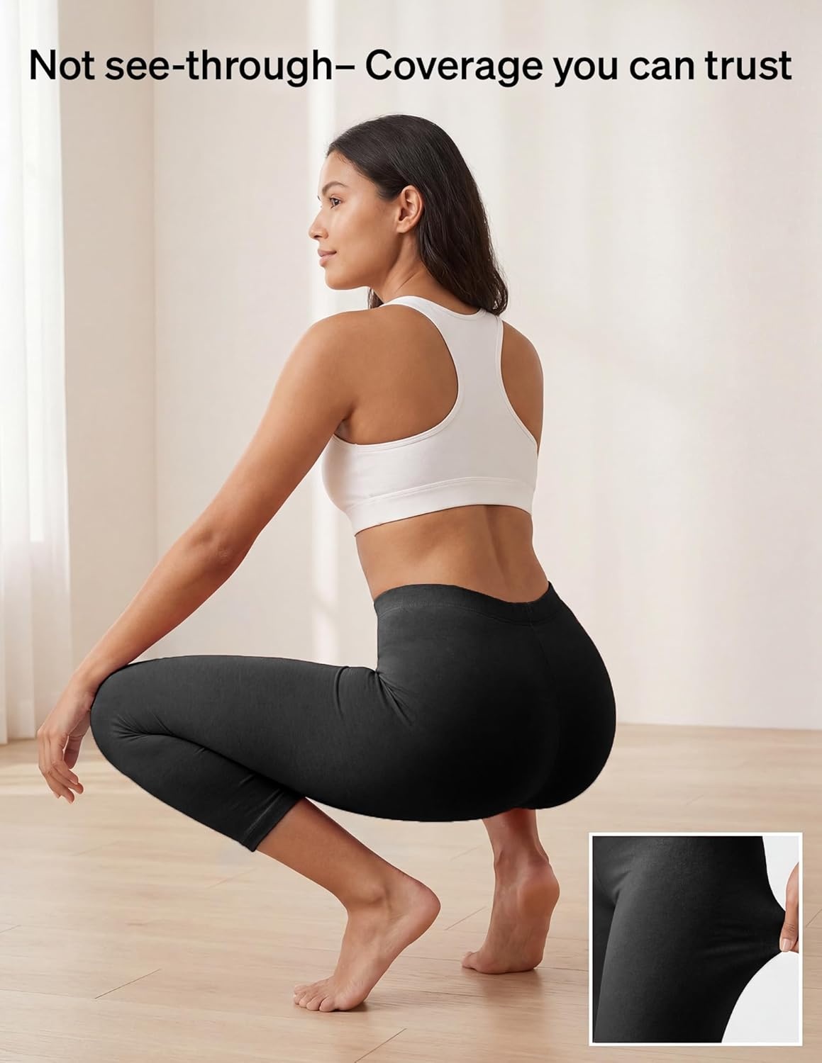 image:imageNo Nonsense Womens Capri Leggings Soft Cotton Feel Comfortable amp Perfect for Layering Gentle Elastic WaistbandBlack