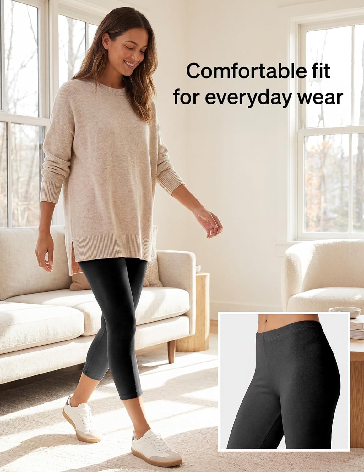 image:imageNo Nonsense Womens Capri Leggings Soft Cotton Feel Comfortable amp Perfect for Layering Gentle Elastic WaistbandCharcoal Heather