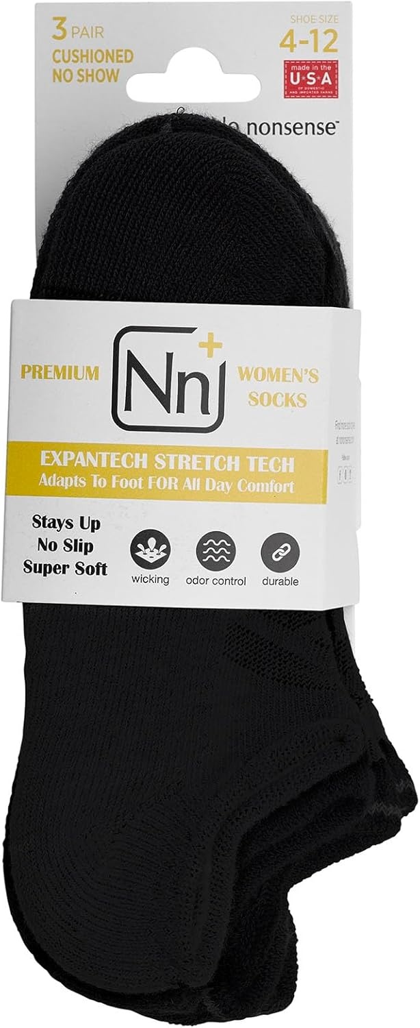 image:imageNo Nonsense Womens Expantech Recycled Polyester No Show SocksBlack 3 Pair Pack