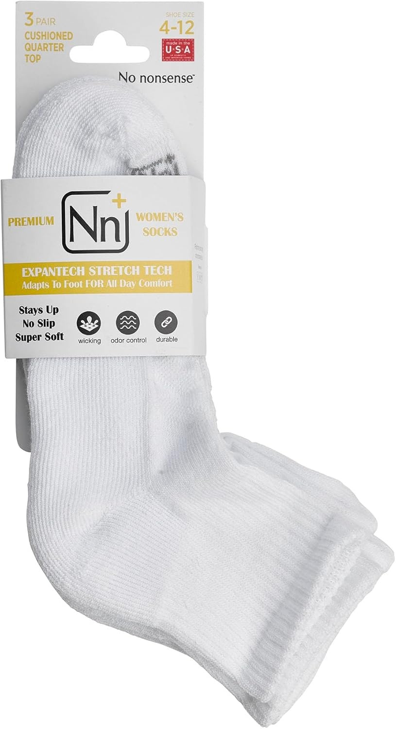 image:imageNo Nonsense Womens Expantech Recycled Polyester Quarter Top SocksWhite 3 Pair Pack