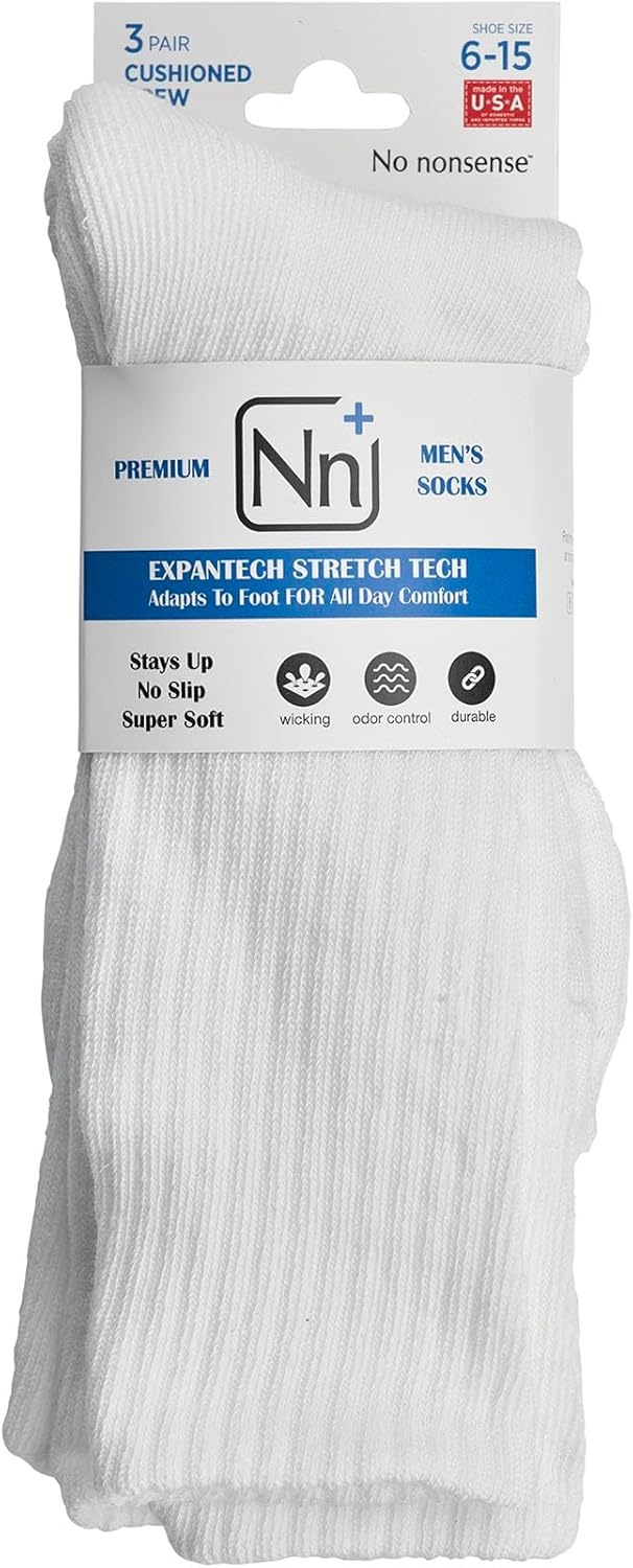 image:imageNo Nonsense mens Expantech Recycled Polyester Crew SockWhite 3 Pair Pack