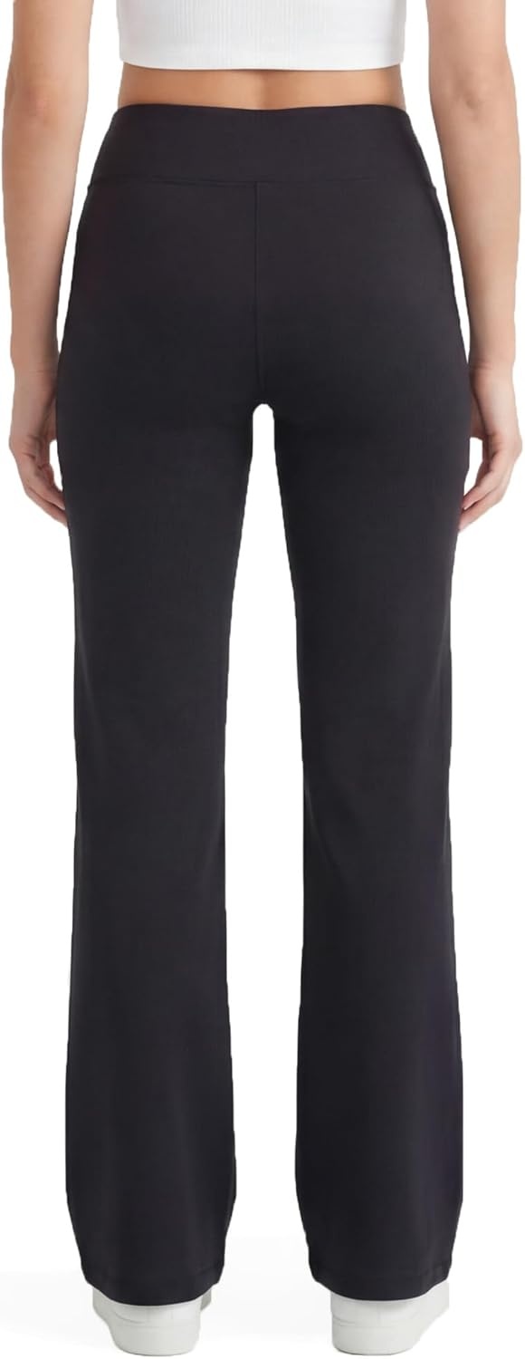 image:imageNo nonsense Lounge Yoga Pants for Women Flared Cotton Leggings 325 Inseam Wide WaistbandBlack