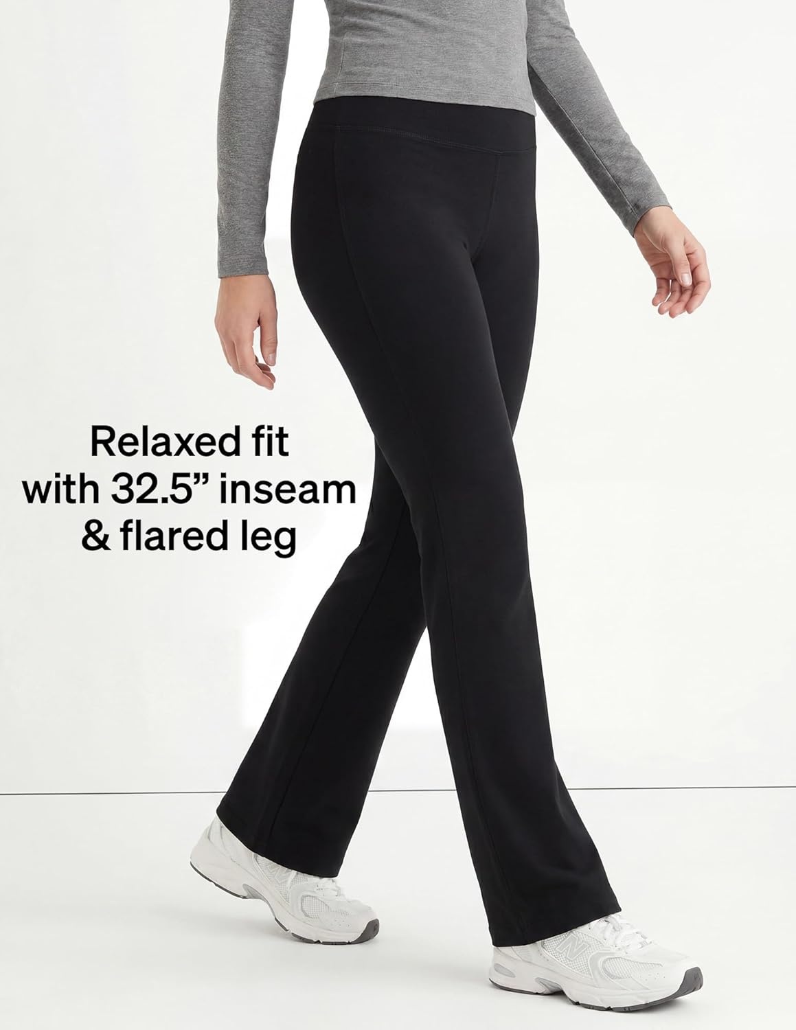 image:imageNo nonsense Lounge Yoga Pants for Women Flared Cotton Leggings 325 Inseam Wide WaistbandBlackBlack 2 Pair Pack