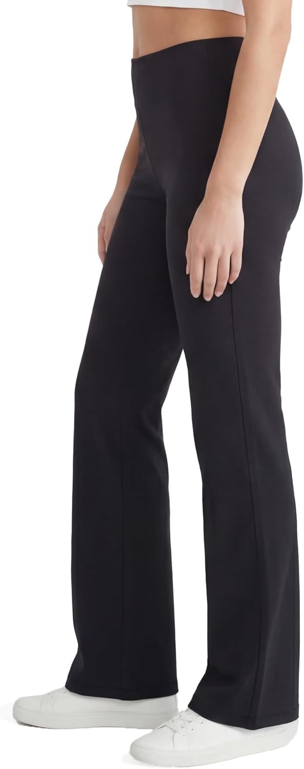 image:imageNo nonsense Lounge Yoga Pants for Women Flared Cotton Leggings 325 Inseam Wide WaistbandBlackBlack 2 Pair Pack