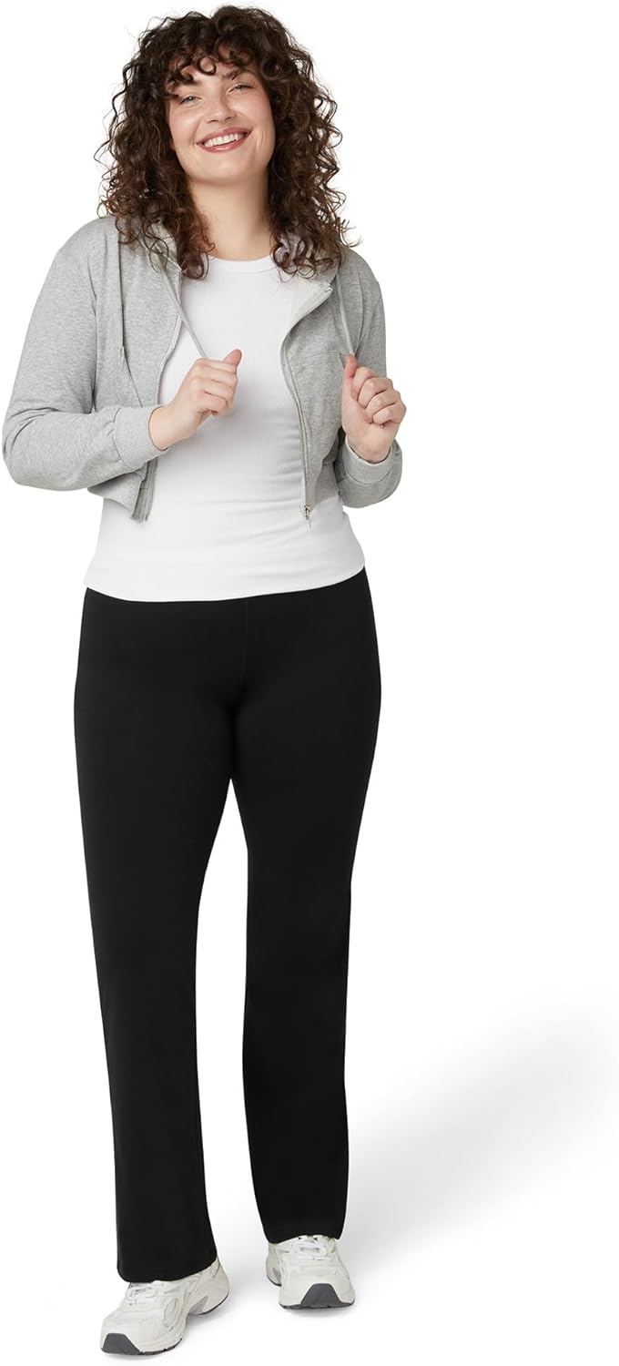 image:imageNo nonsense Lounge Yoga Pants for Women Flared Cotton Leggings 325 Inseam Wide WaistbandBlackNavy 2 Pair Pack