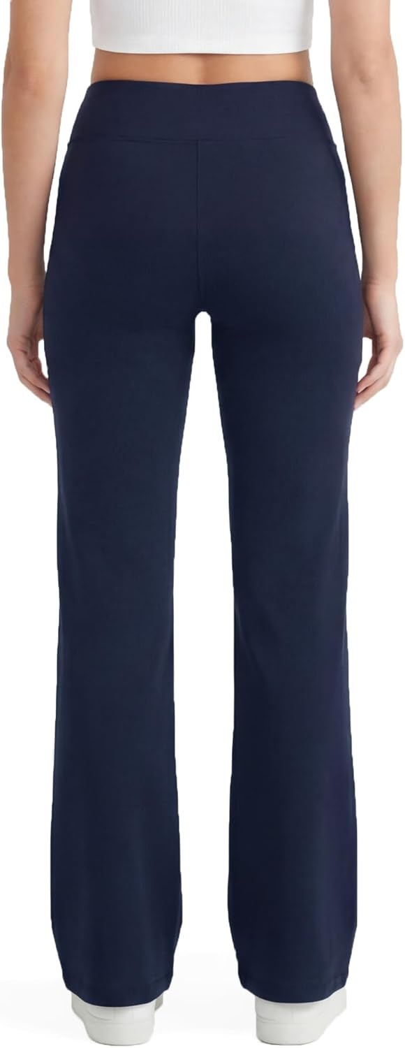 image:imageNo nonsense Lounge Yoga Pants for Women Flared Cotton Leggings 325 Inseam Wide WaistbandBlackNavy 2 Pair Pack