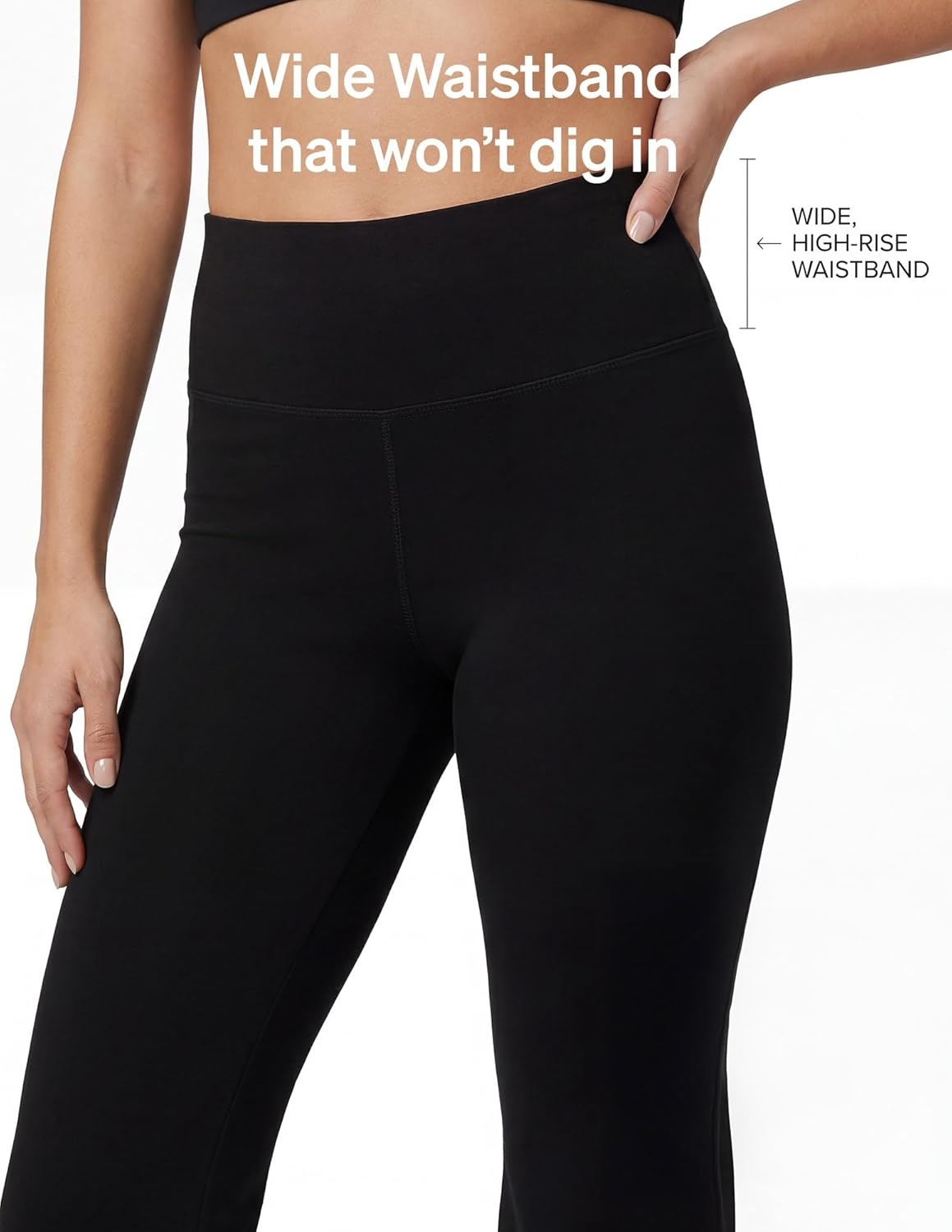 image:imageNo nonsense Lounge Yoga Pants for Women Flared Cotton Leggings 325 Inseam Wide WaistbandBlackNavy 2 Pair Pack