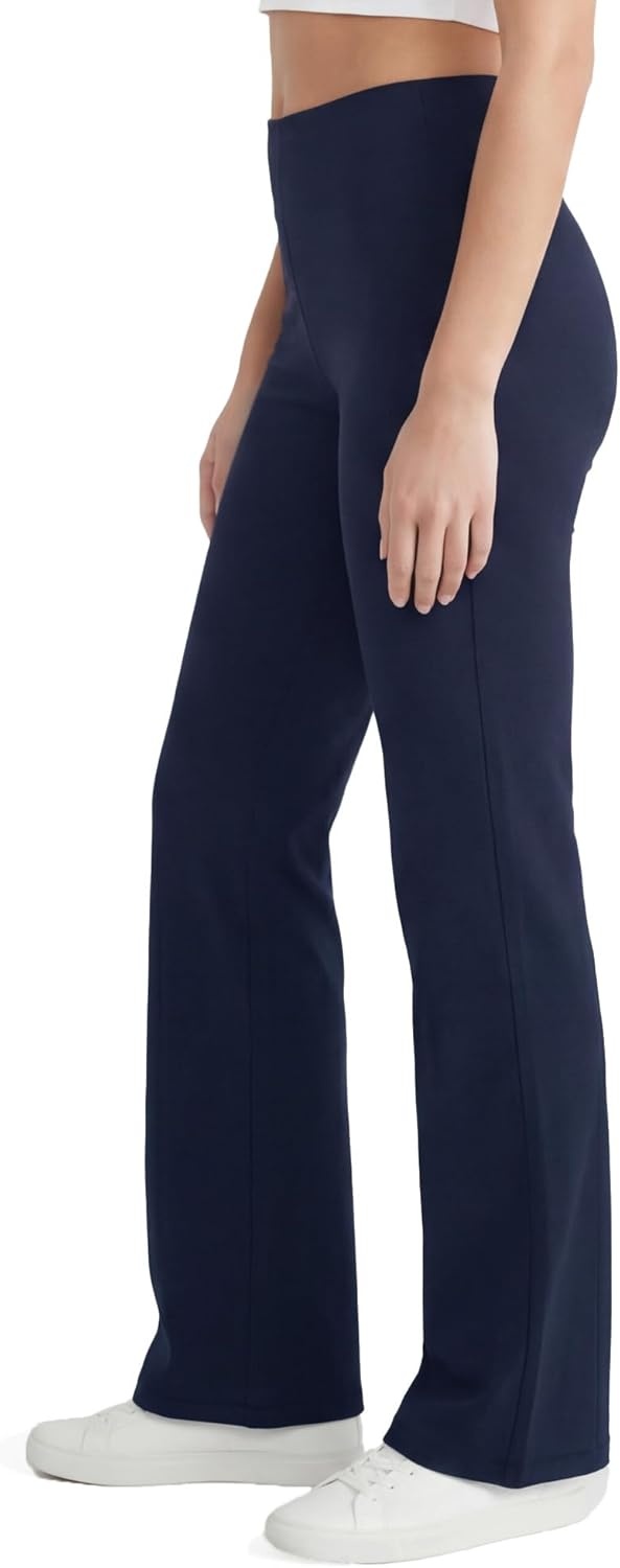 image:imageNo nonsense Lounge Yoga Pants for Women Flared Cotton Leggings 325 Inseam Wide WaistbandNavy