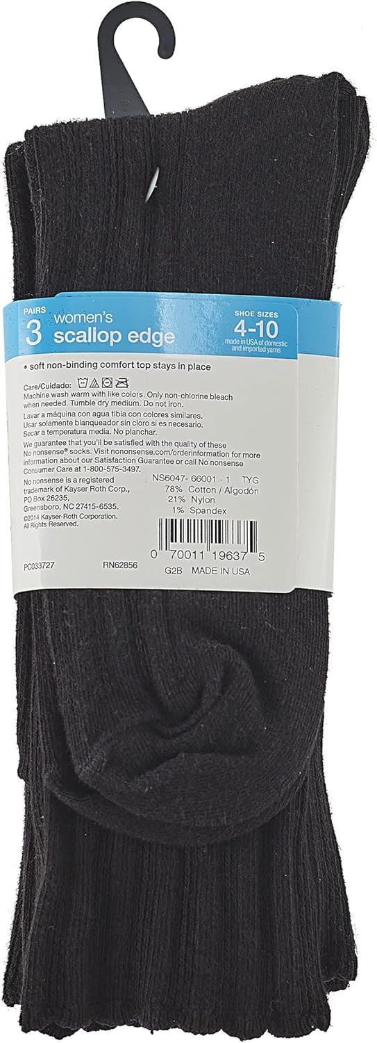 image:imageNo nonsense Womens Scallop Pointelle Crew SockBlack 3 Pair Pack