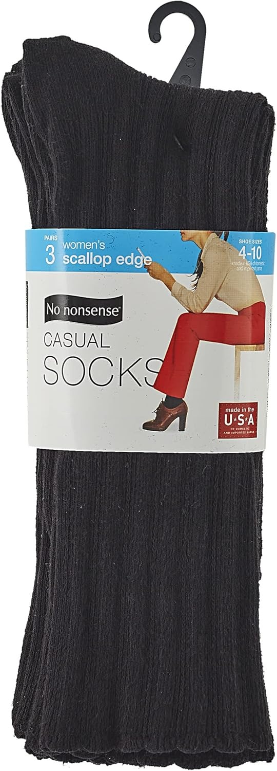 image:imageNo nonsense Womens Scallop Pointelle Crew SockBlack 3 Pair Pack