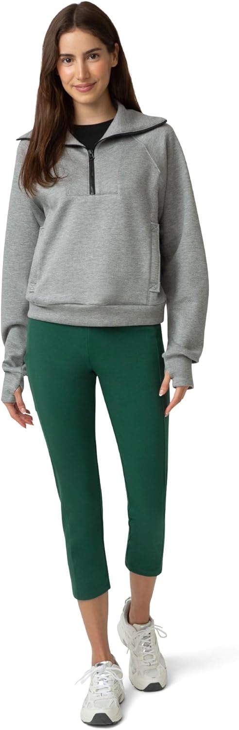image:imageNo nonsense Womens Soft Cotton Capri Leggings with Side Pockets Workout Stretch Pull On PantsBottle Green