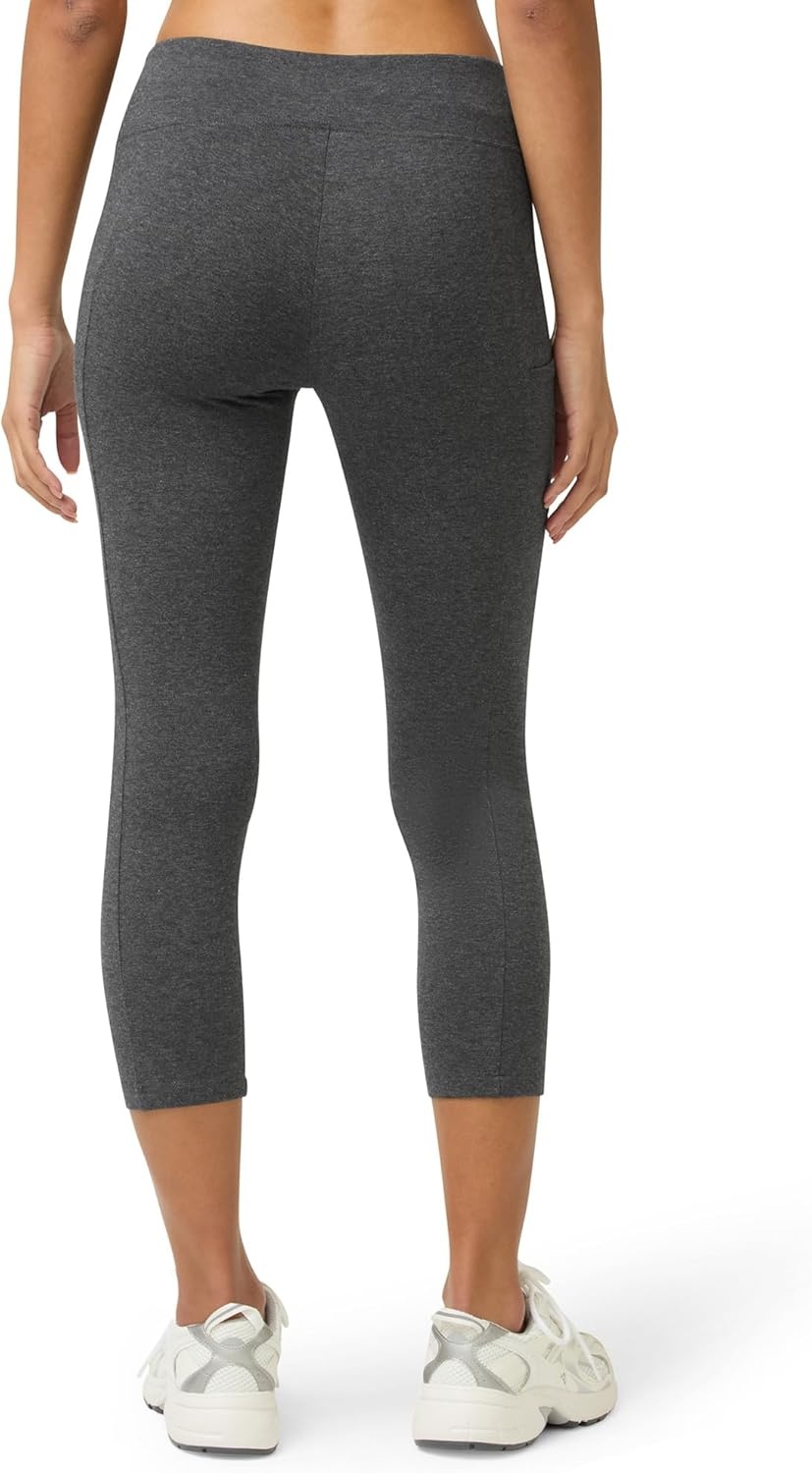 image:imageNo nonsense Womens Soft Cotton Capri Leggings with Side Pockets Workout Stretch Pull On PantsCharcoal Heather