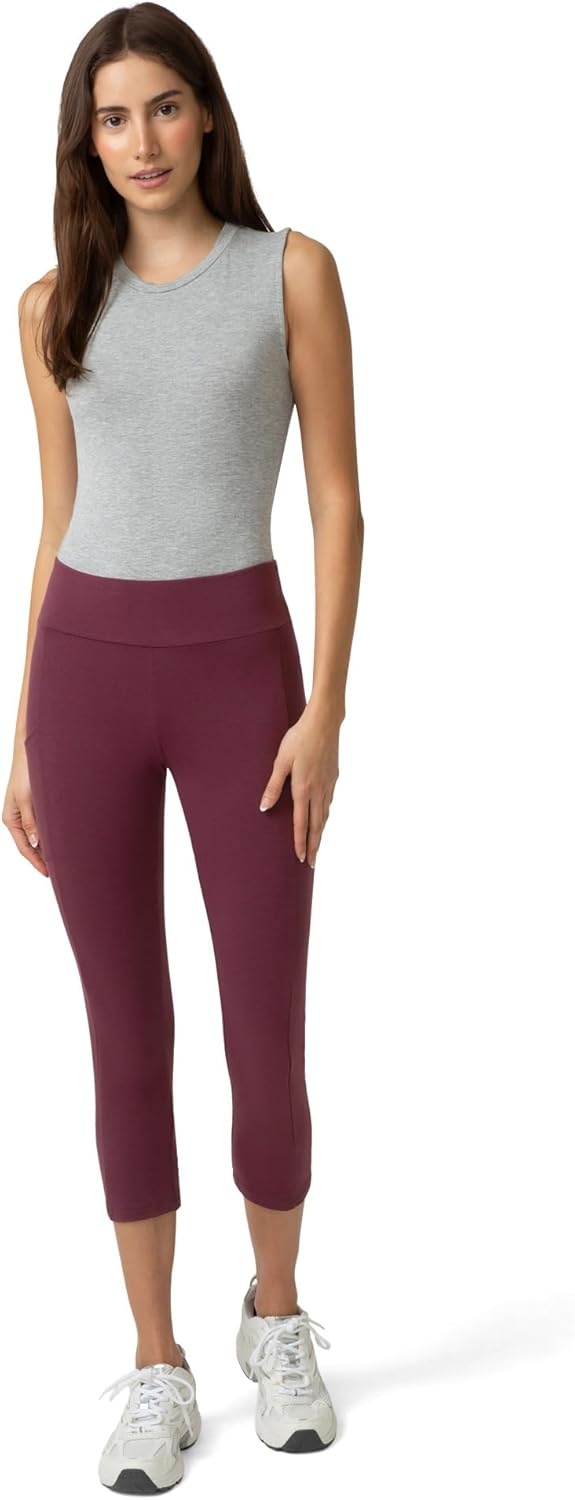 image:imageNo nonsense Womens Soft Cotton Capri Leggings with Side Pockets Workout Stretch Pull On PantsNapa