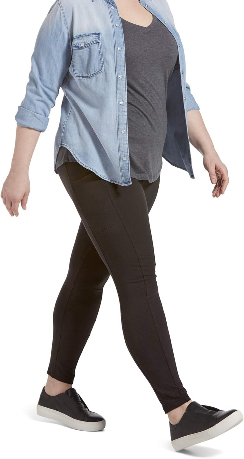 image:imageNo nonsense Womens Soft Cotton Leggings with Side Pockets Workout Stretch Pull On PantsBlackCharcoal Heather 2 Pair Pack