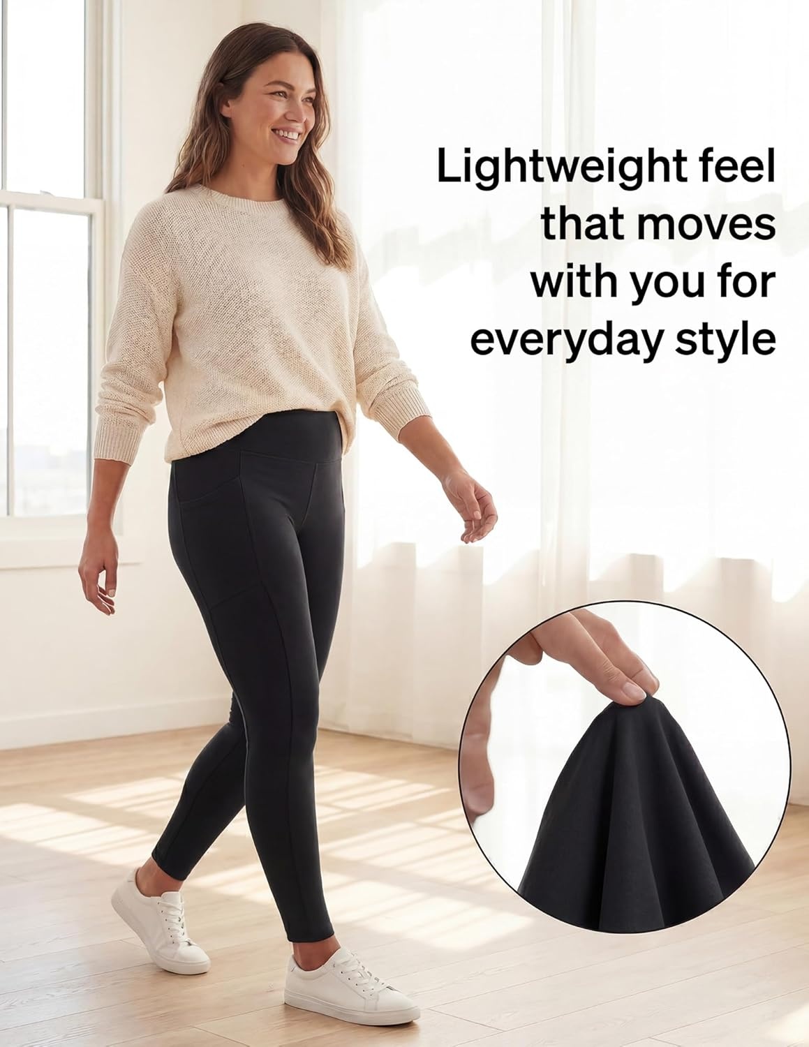 image:imageNo nonsense Womens Soft Cotton Leggings with Side Pockets Workout Stretch Pull On PantsBlackNapa 2 Pair Pack