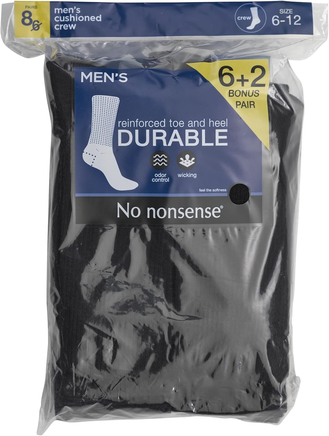 image:imageNo nonsense mens Cushion Crew Sock 8 Pair PackBlack