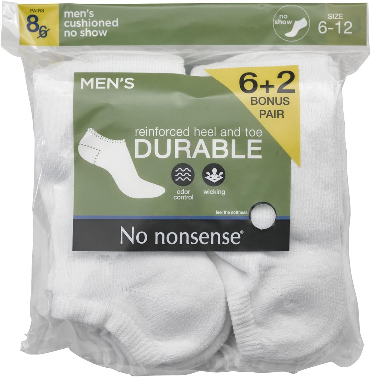 image:imageNo nonsense mens Cushion No Show Sock 8 Pair PackWhite