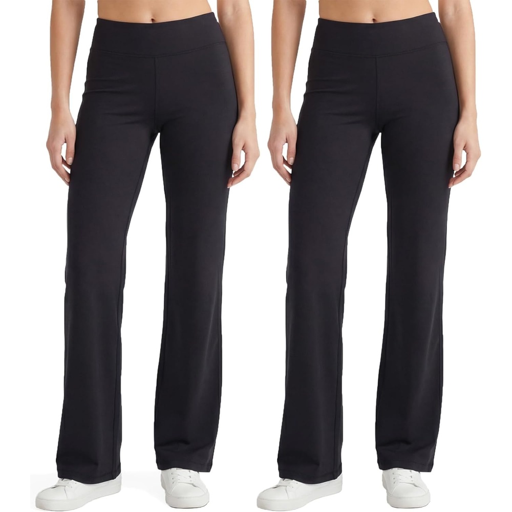 image:imageNo nonsense Lounge Yoga Pants for Women Flared Cotton Leggings 325 Inseam Wide WaistbandBlackBlack 2 Pair Pack