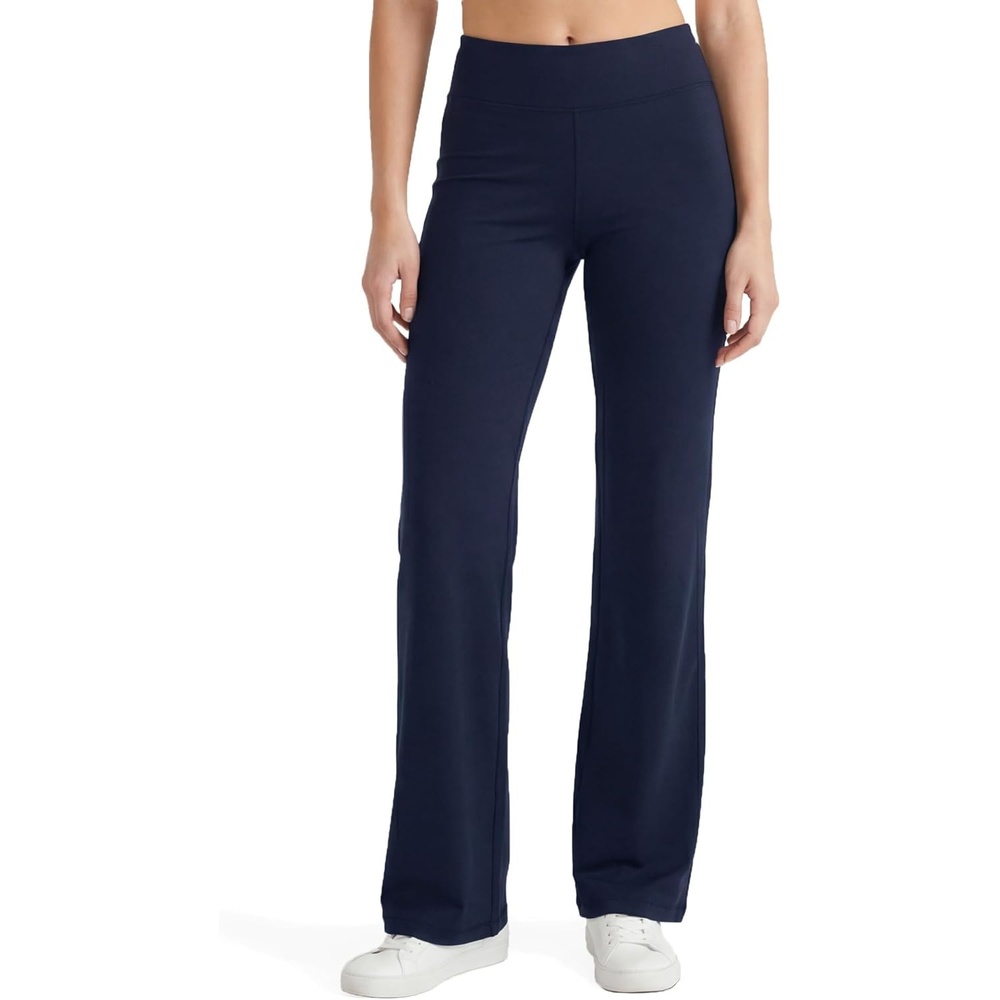 image:imageNo nonsense Lounge Yoga Pants for Women Flared Cotton Leggings 325 Inseam Wide WaistbandNavy