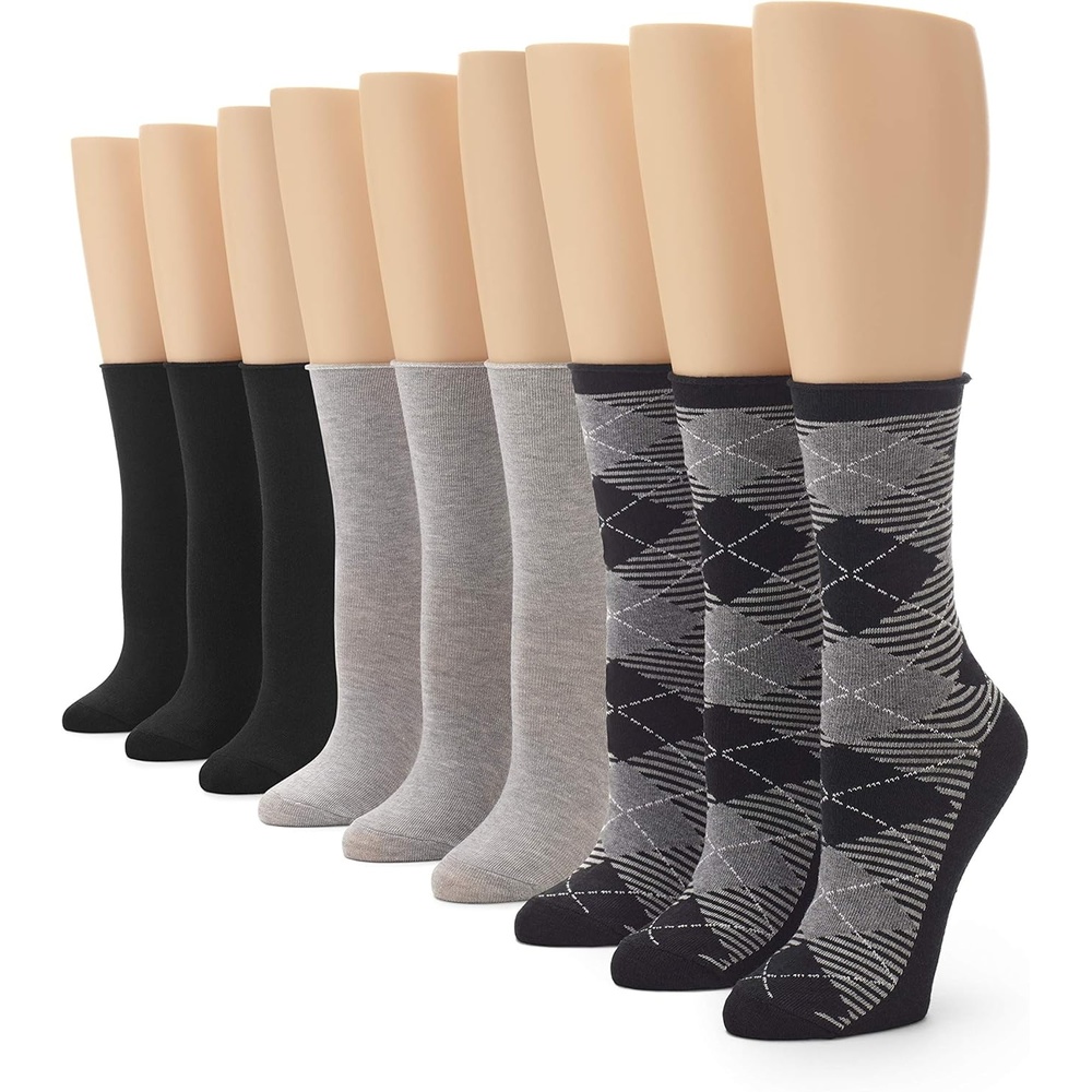 image:imageNo nonsense Womens Jean Crew SockBlack ArgyleHeather GreyBlack 9 Pair Pack