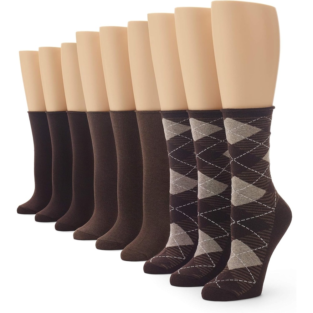 image:imageNo nonsense Womens Jean Crew SockEspresso ArgyleCaribou HeatherEspresso 9 Pair Pack