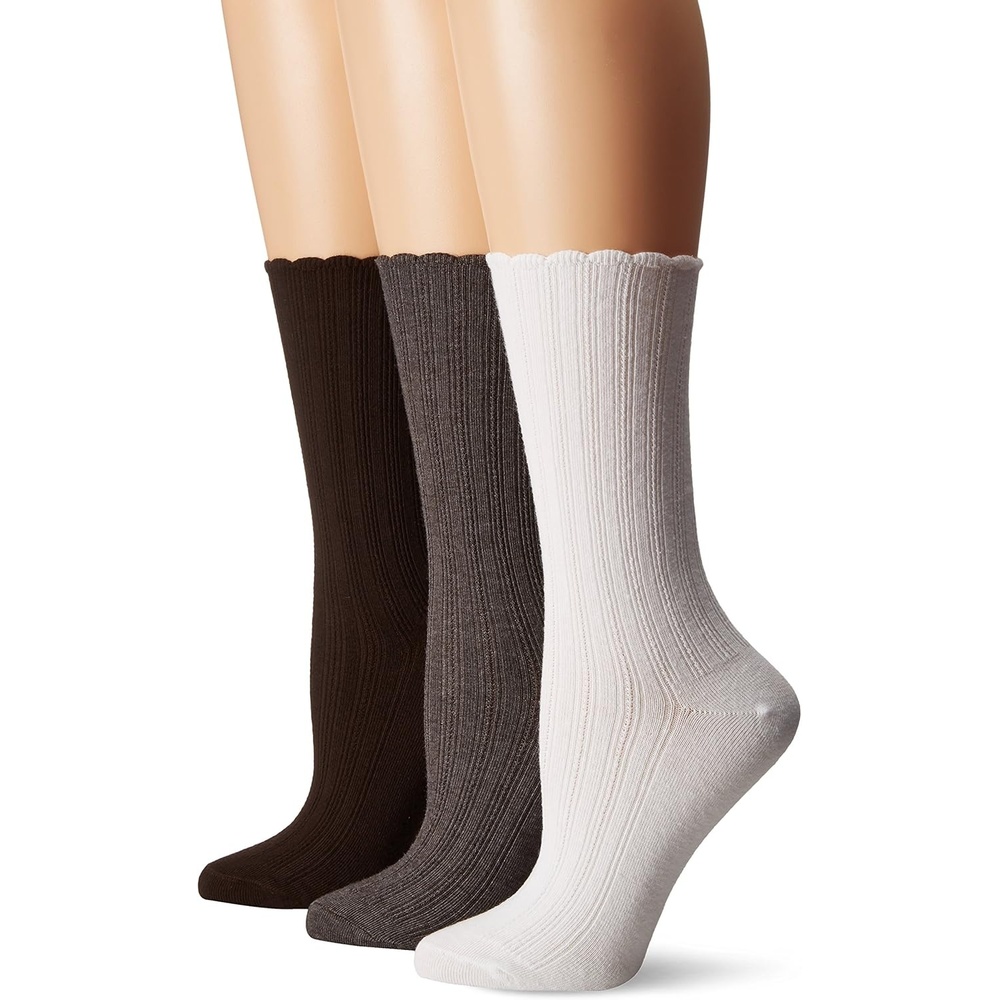 image:imageNo nonsense Womens Scallop Pointelle Crew SockAssorted 3 Pair Pack
