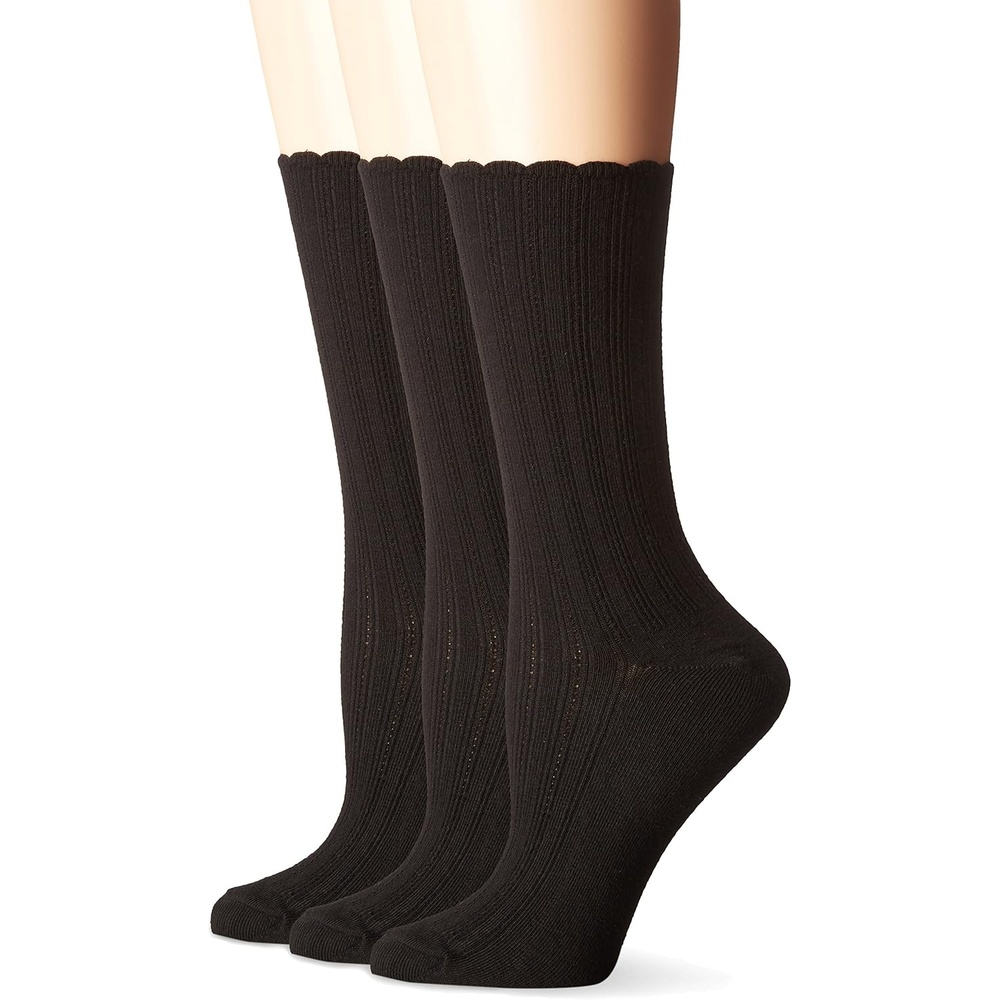 image:imageNo nonsense Womens Scallop Pointelle Crew SockBlack 3 Pair Pack