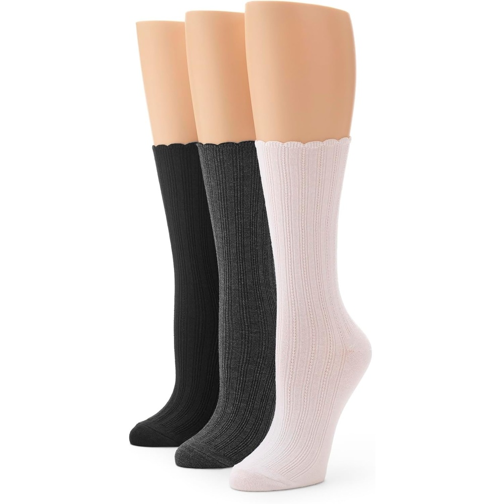 image:imageNo nonsense Womens Scallop Pointelle Crew SockNew Asst 1 3 Pair Pack