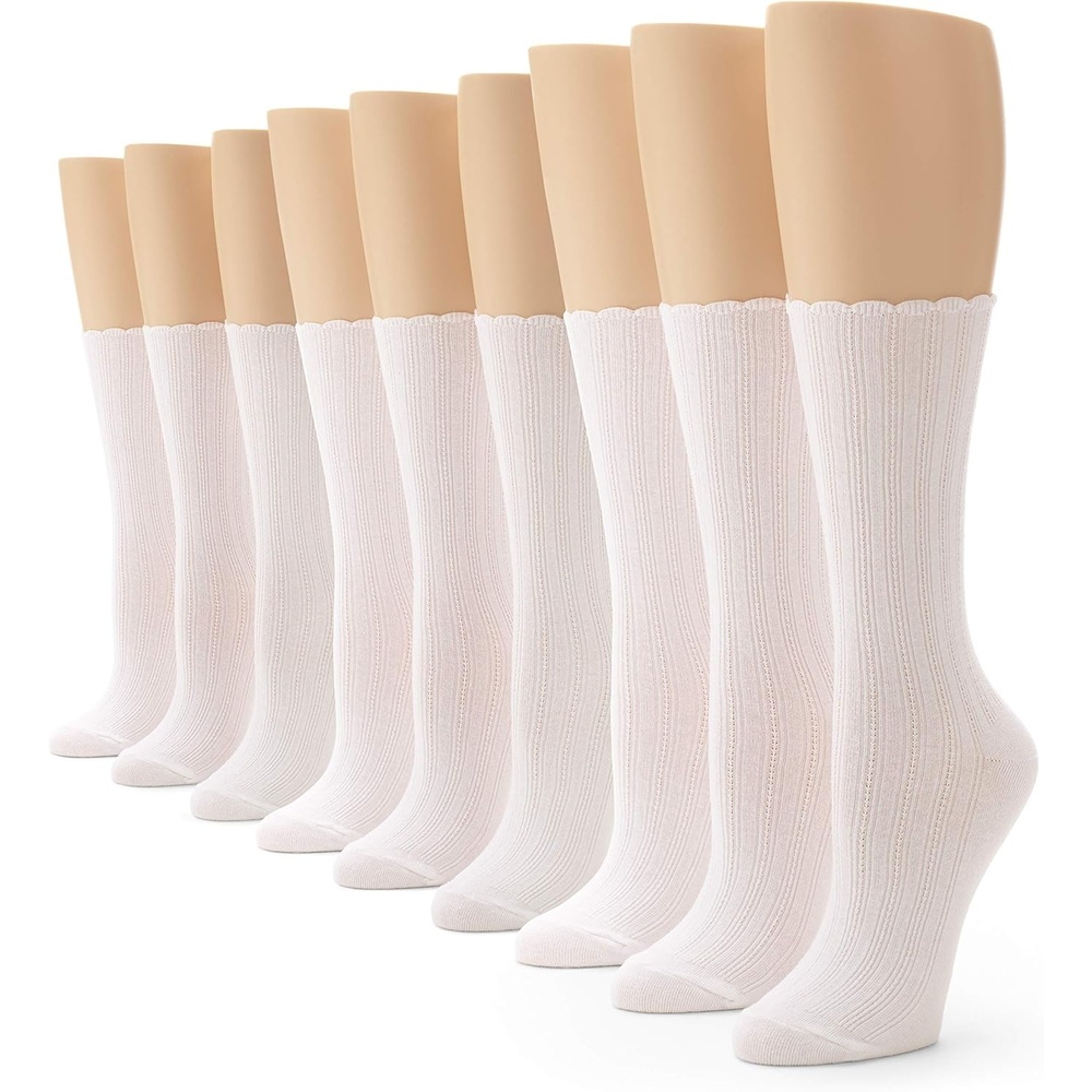 image:imageNo nonsense Womens Scallop Pointelle Crew SockWhite 9 Pair Pack