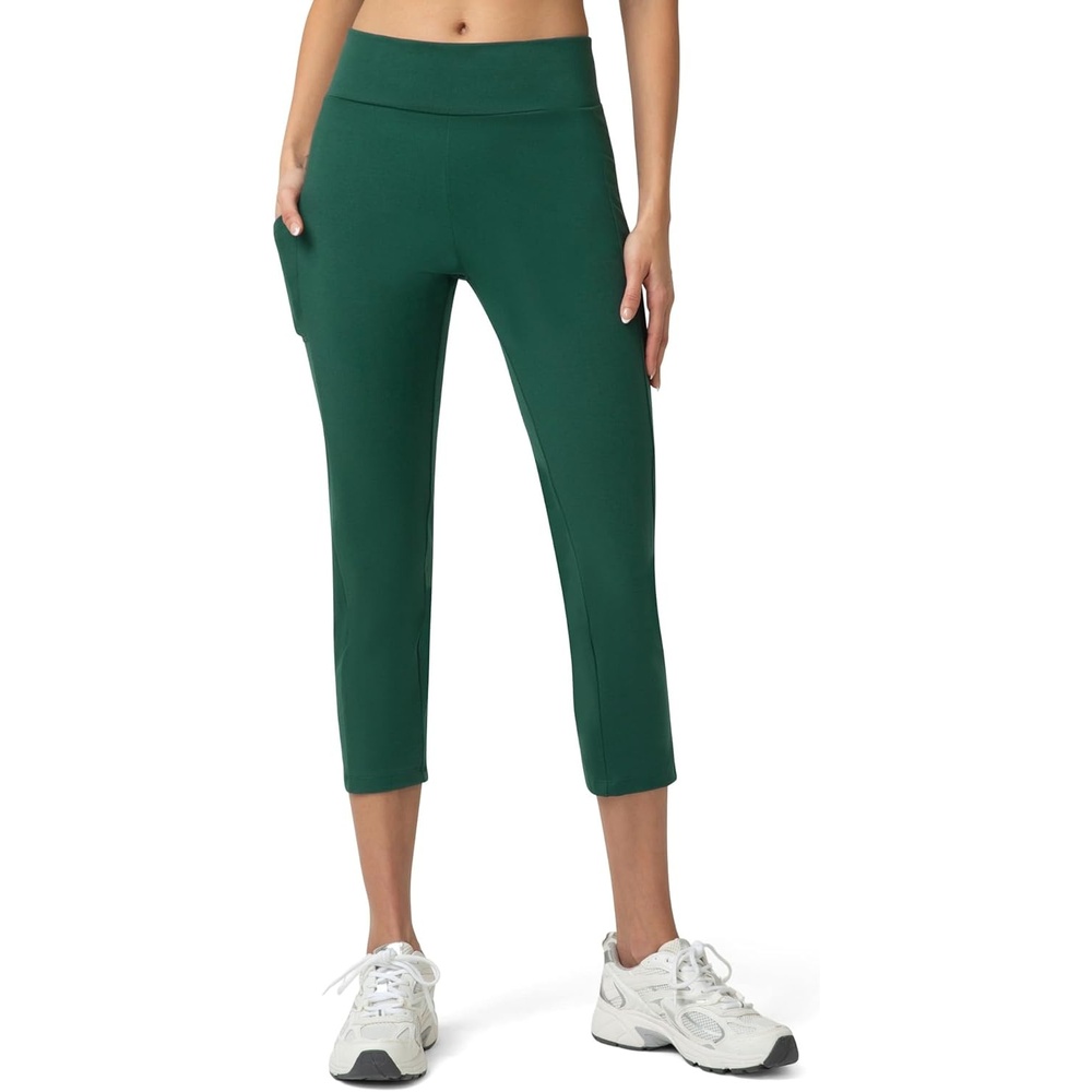 image:imageNo nonsense Womens Soft Cotton Capri Leggings with Side Pockets Workout Stretch Pull On PantsBottle Green