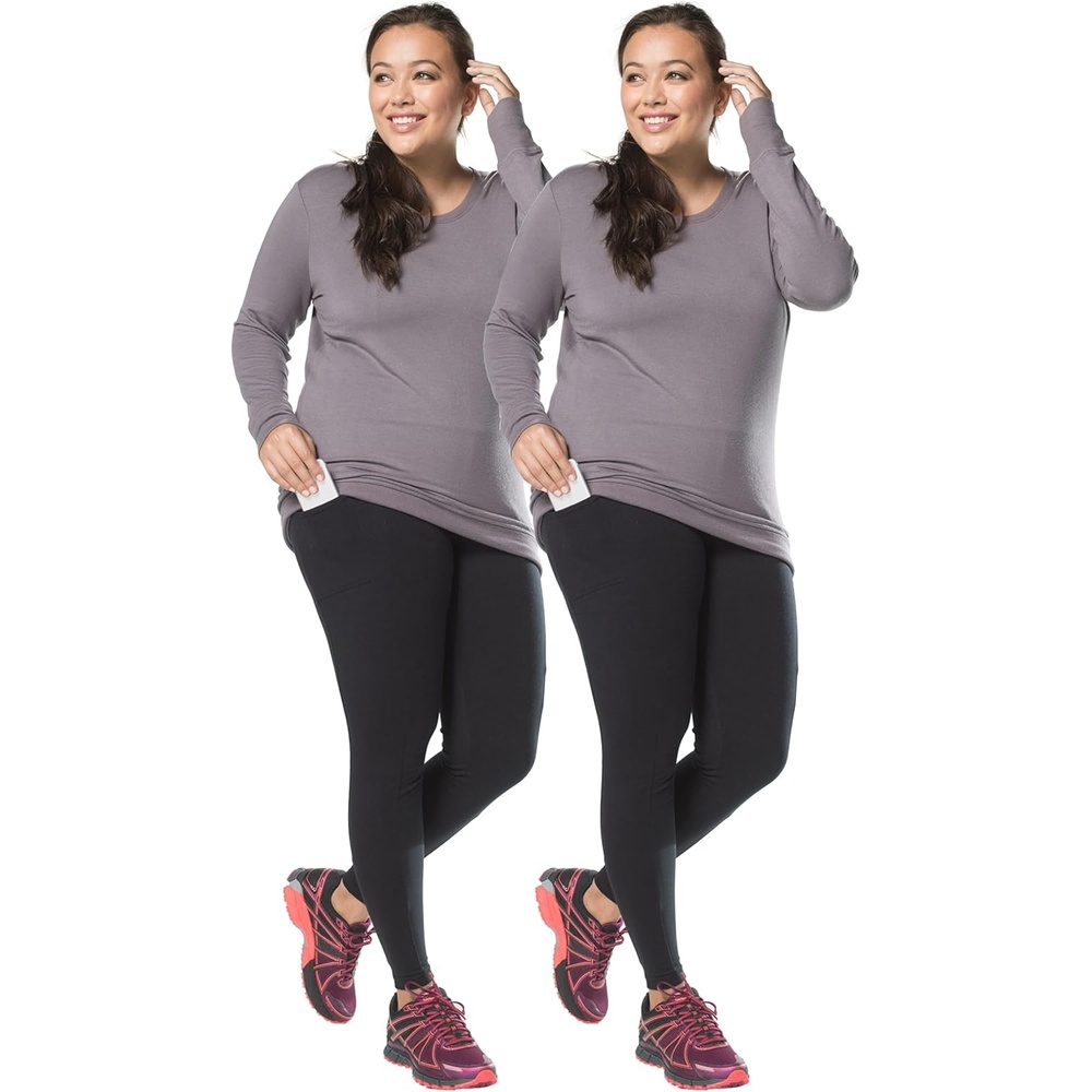 image:imageNo nonsense Womens Soft Cotton Leggings with Side Pockets Workout Stretch Pull On PantsBlackBlack 2 Pair Pack