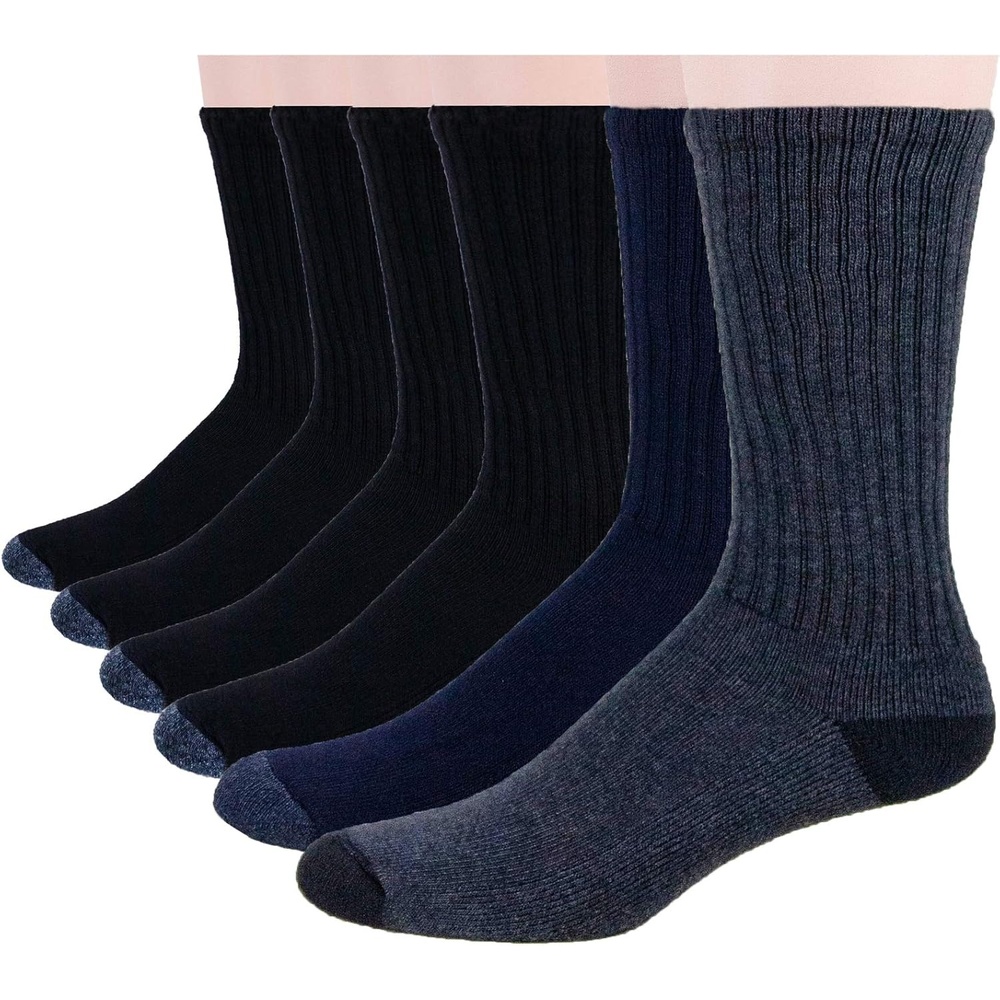 image:imageNo nonsense mens Ribbed Cushion Crew 6 Pair PackBlackBlackBlackBlackNavyCharcoal